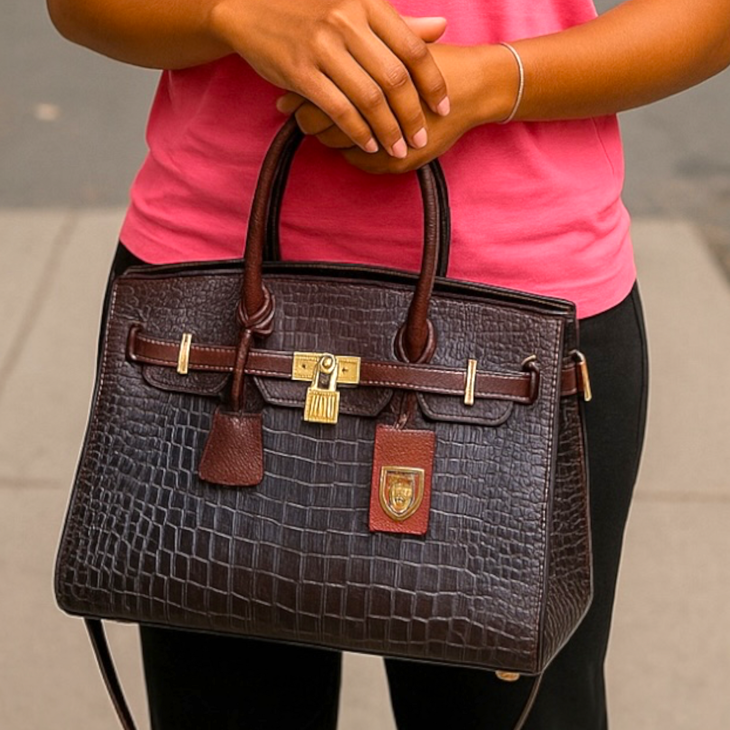 Croc-embossed leather bag
