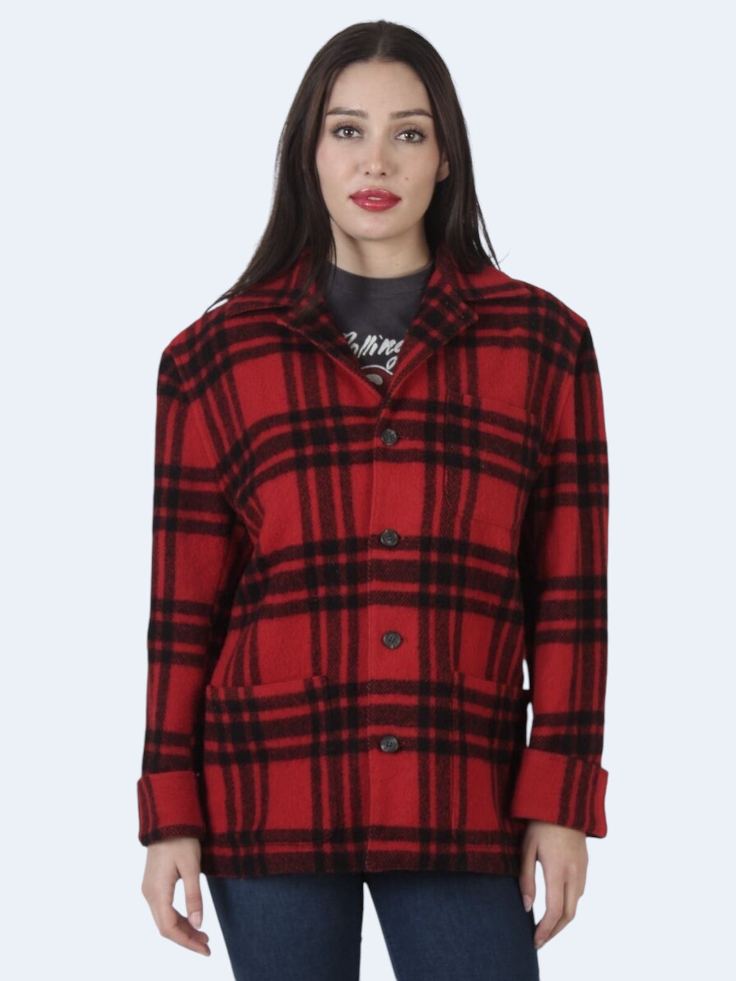 Lapel neck plaid jacquard jacket