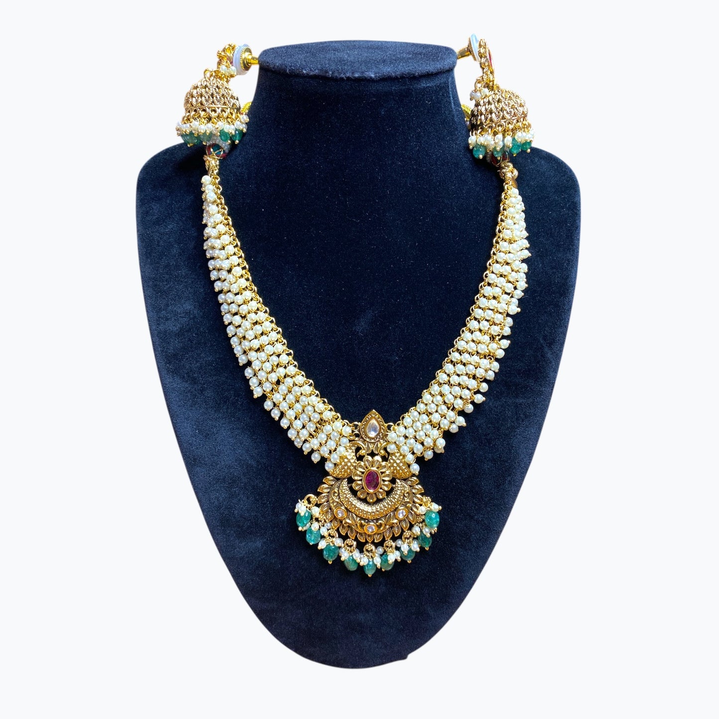 Temple necklace and earrings set