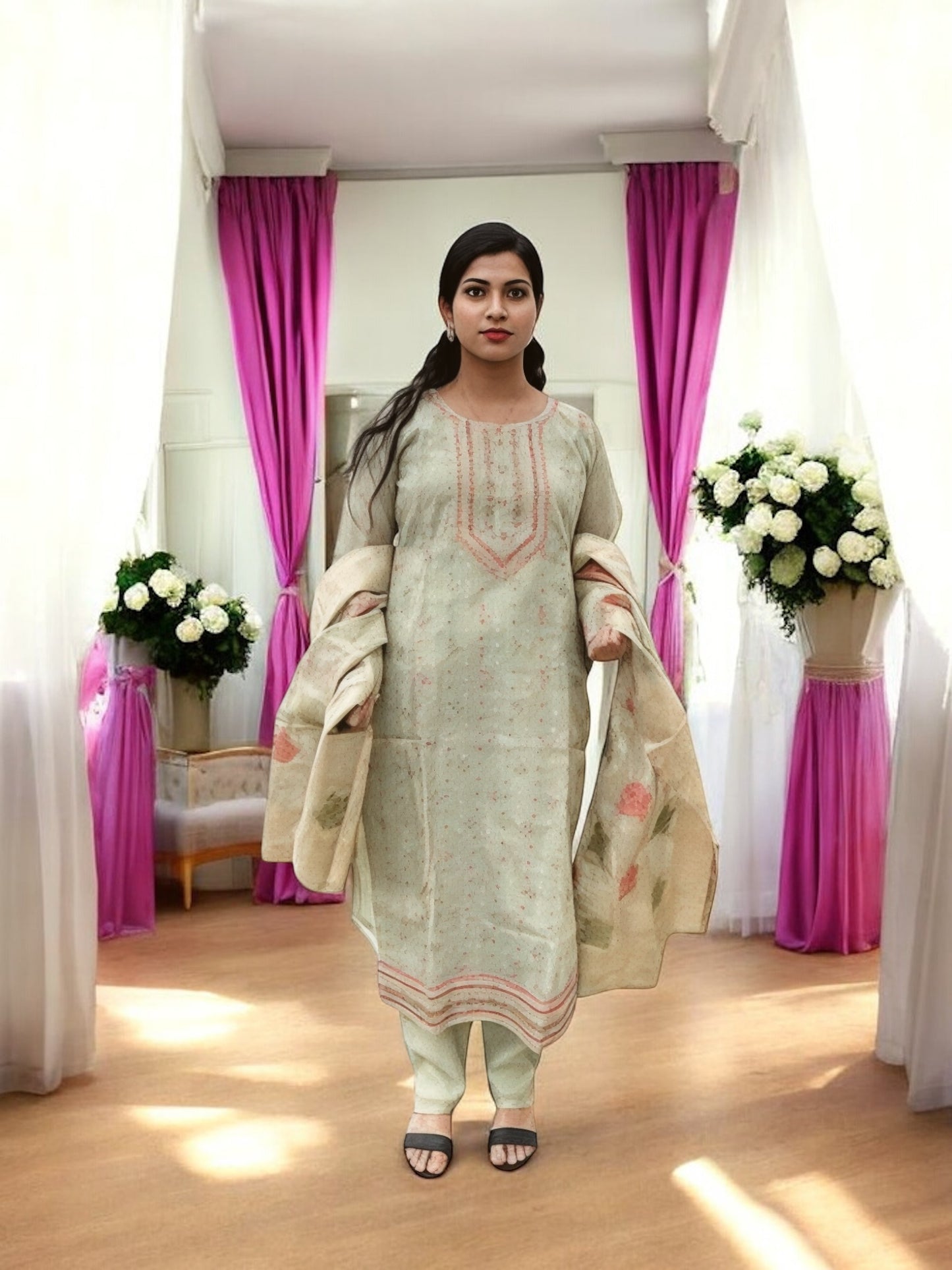 Cotton silk straight kurta set