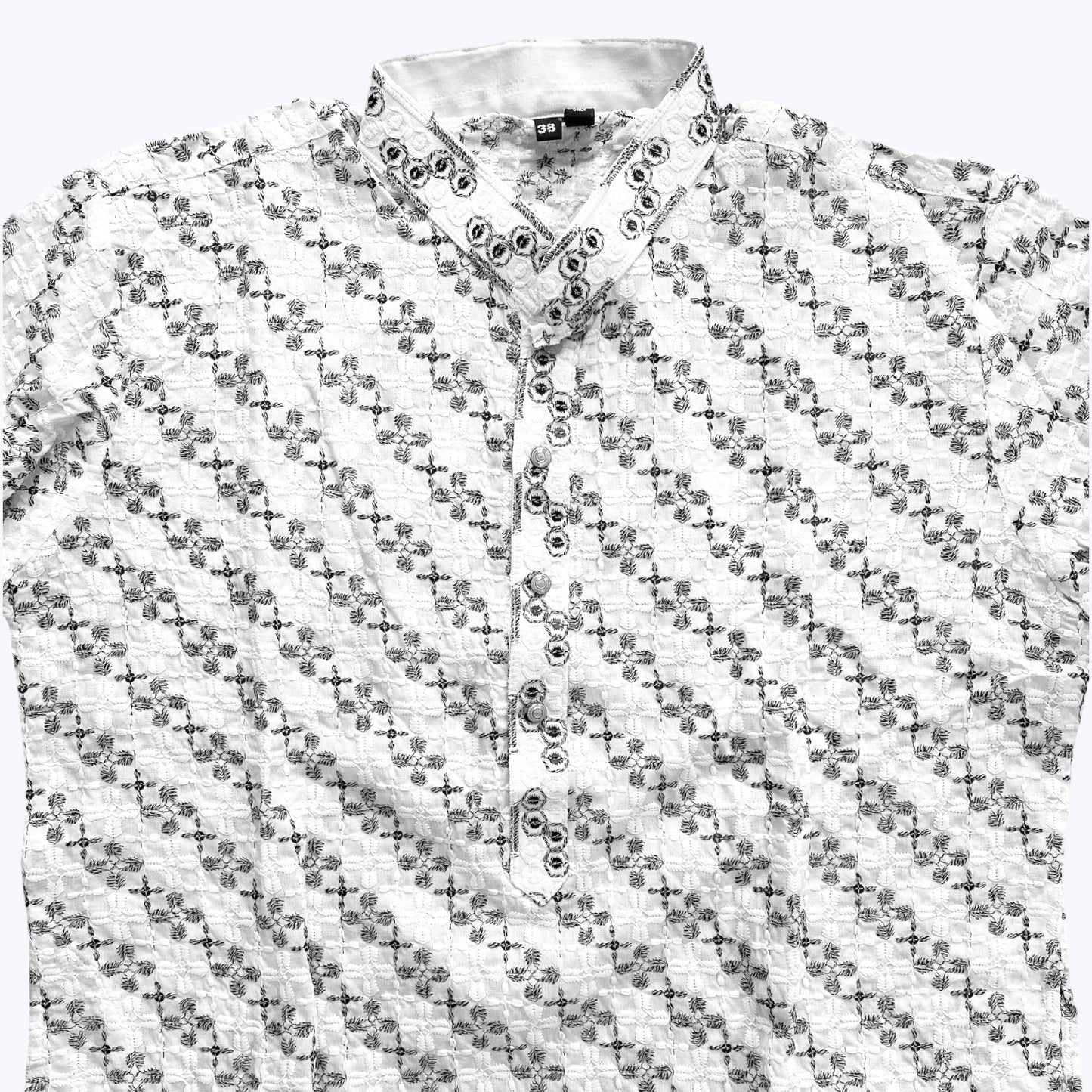 Men’s chikankari kurta set. No scarf included.