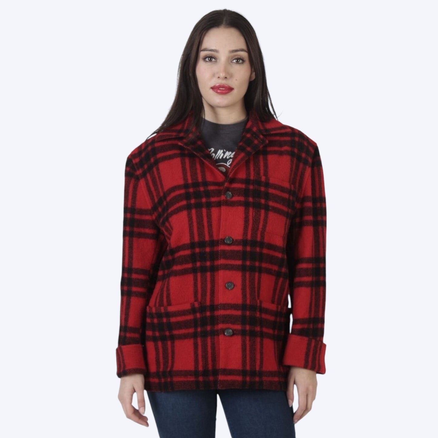 Lapel neck plaid jacquard jacket