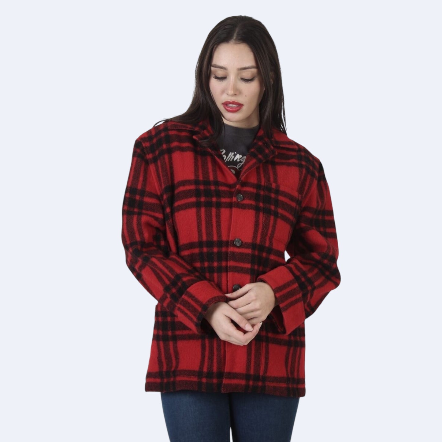 Lapel neck plaid jacquard jacket