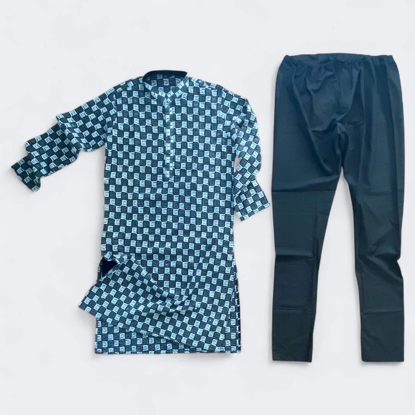 Men’s chikankari kurta set. No scarf included.
