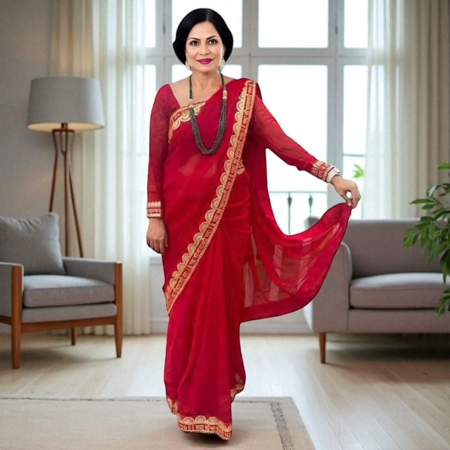Ready to wear Sada Saubhagyavati sari with blouse.