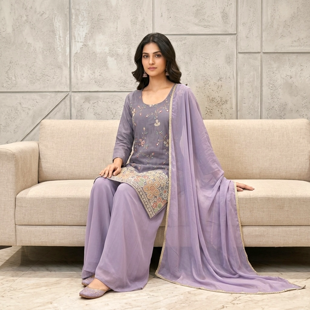 Plus size embroidered palazzo kurta Set