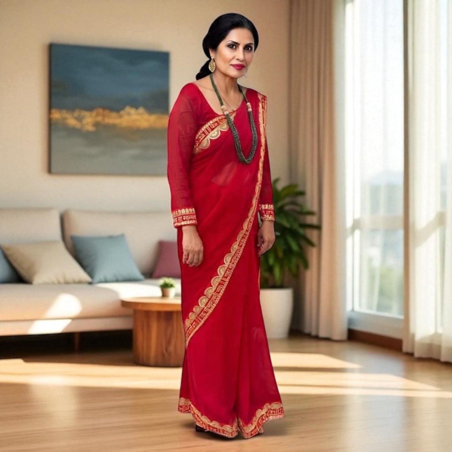 Ready to wear Sada Saubhagyavati sari with blouse.