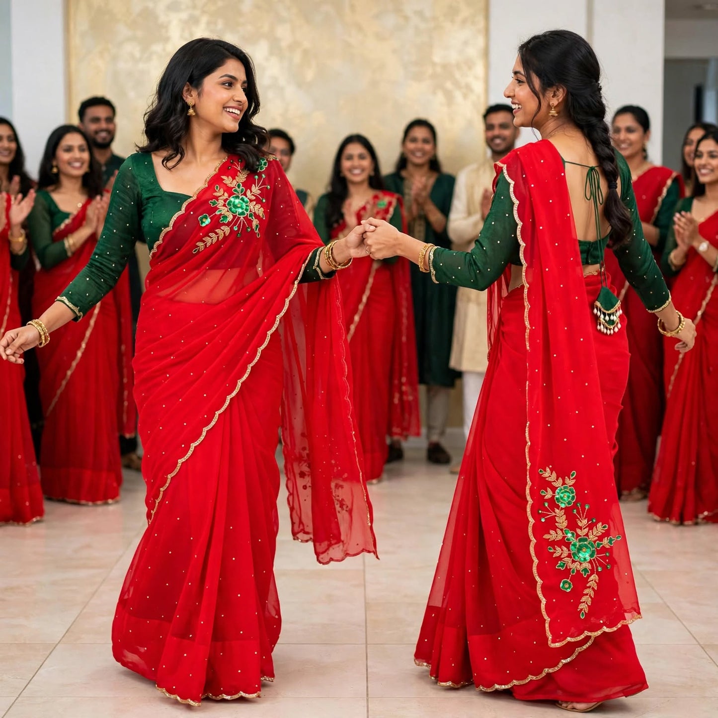 Manually stitched sequins floral saree and blouse set.