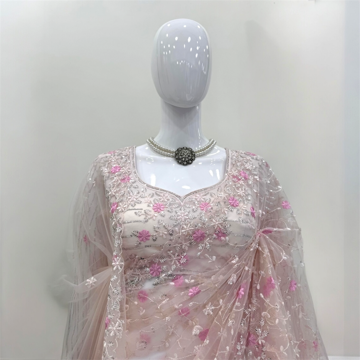 Soft net saree with blouse and dupatta set