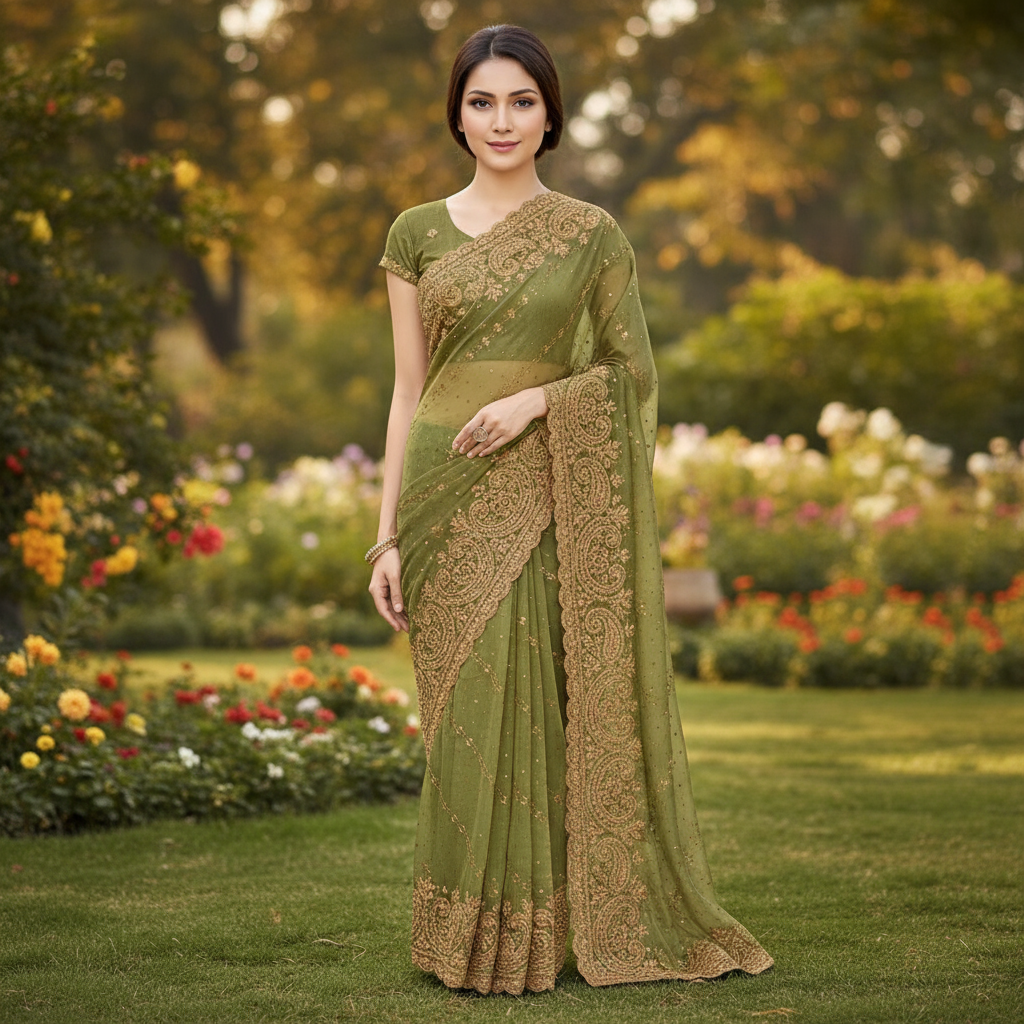 Zari work boutique saree and blouse set