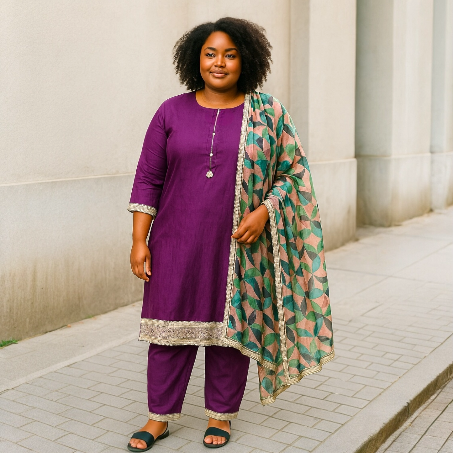 Big size kurta set zari work