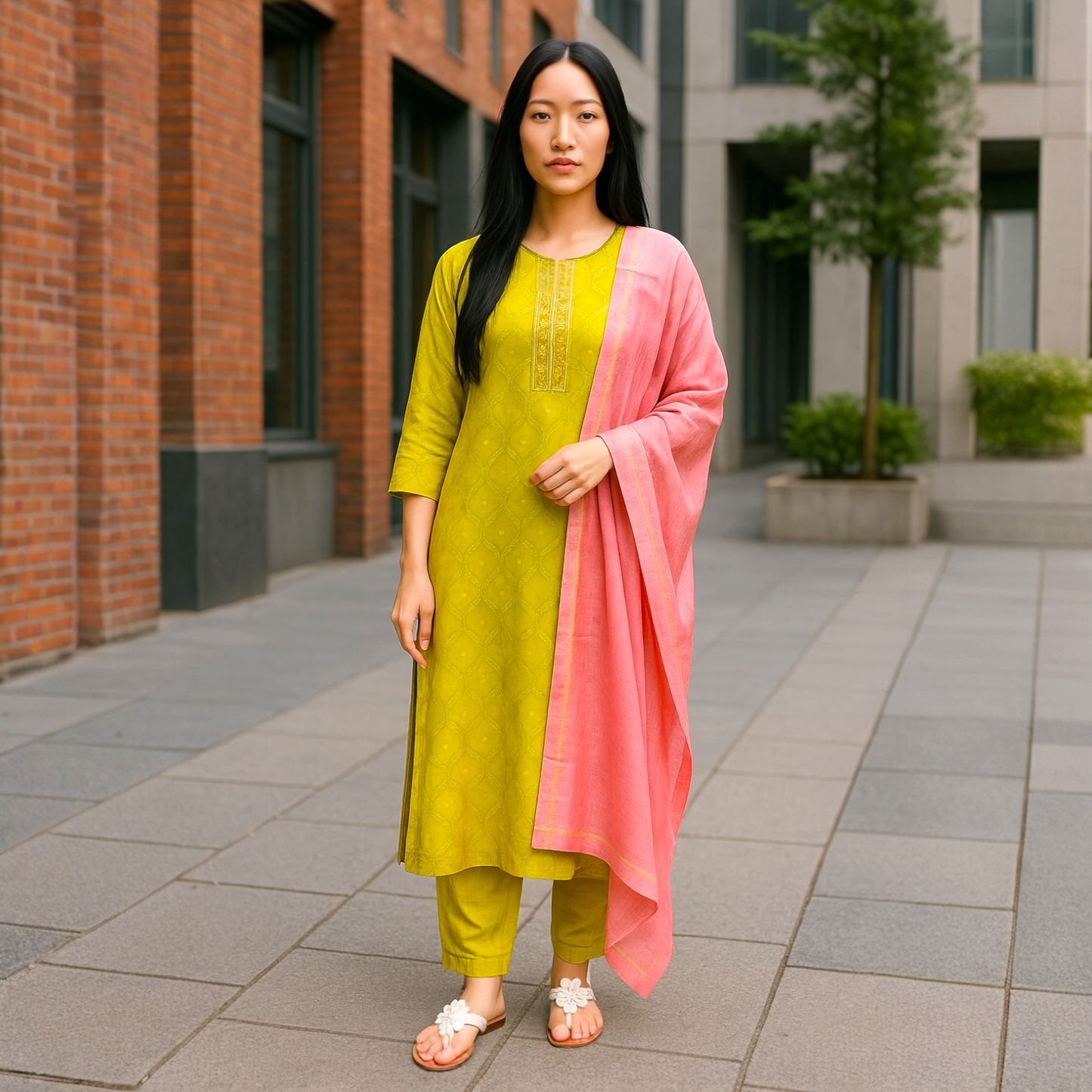 Lattice design kurta set.