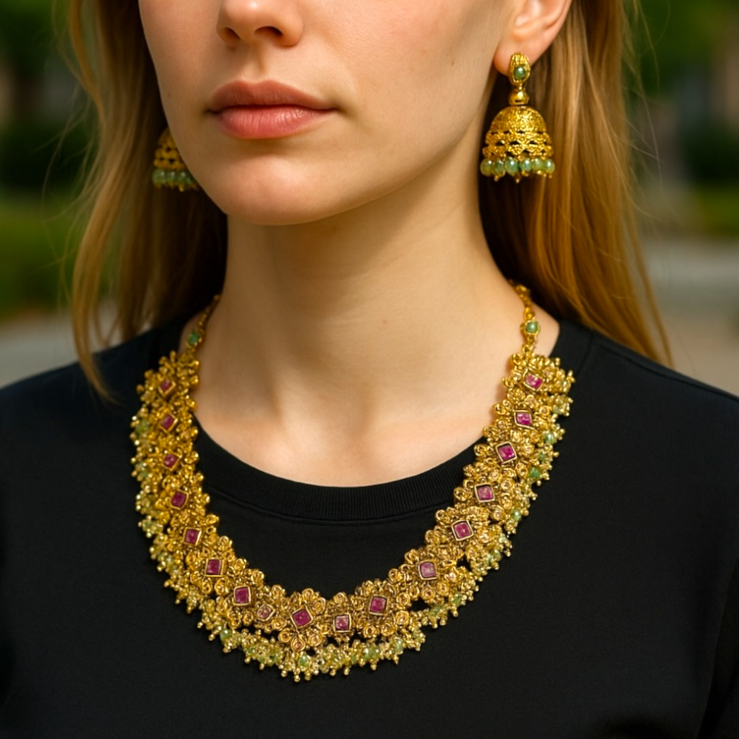 Floral necklace and earrings set