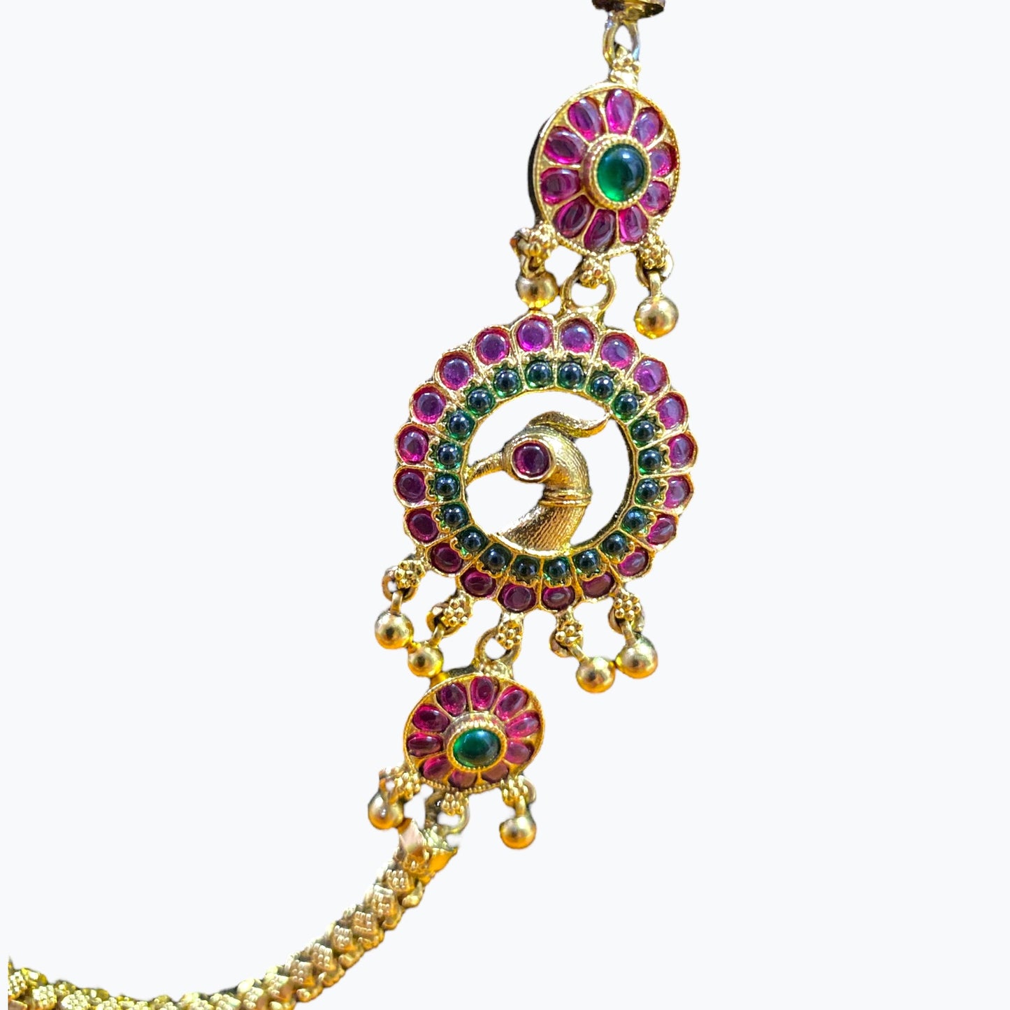 Peacock head temple necklace