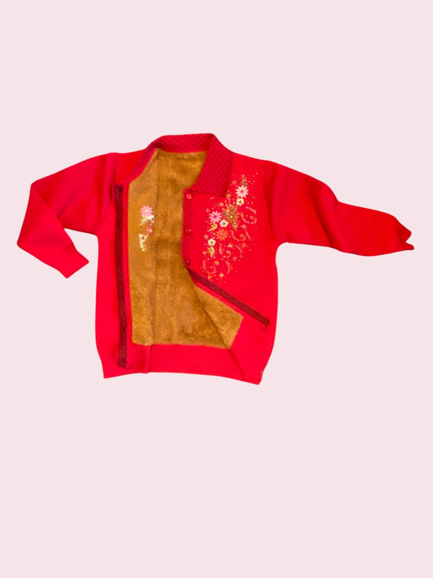 Lapel embroidered cardigan sweater