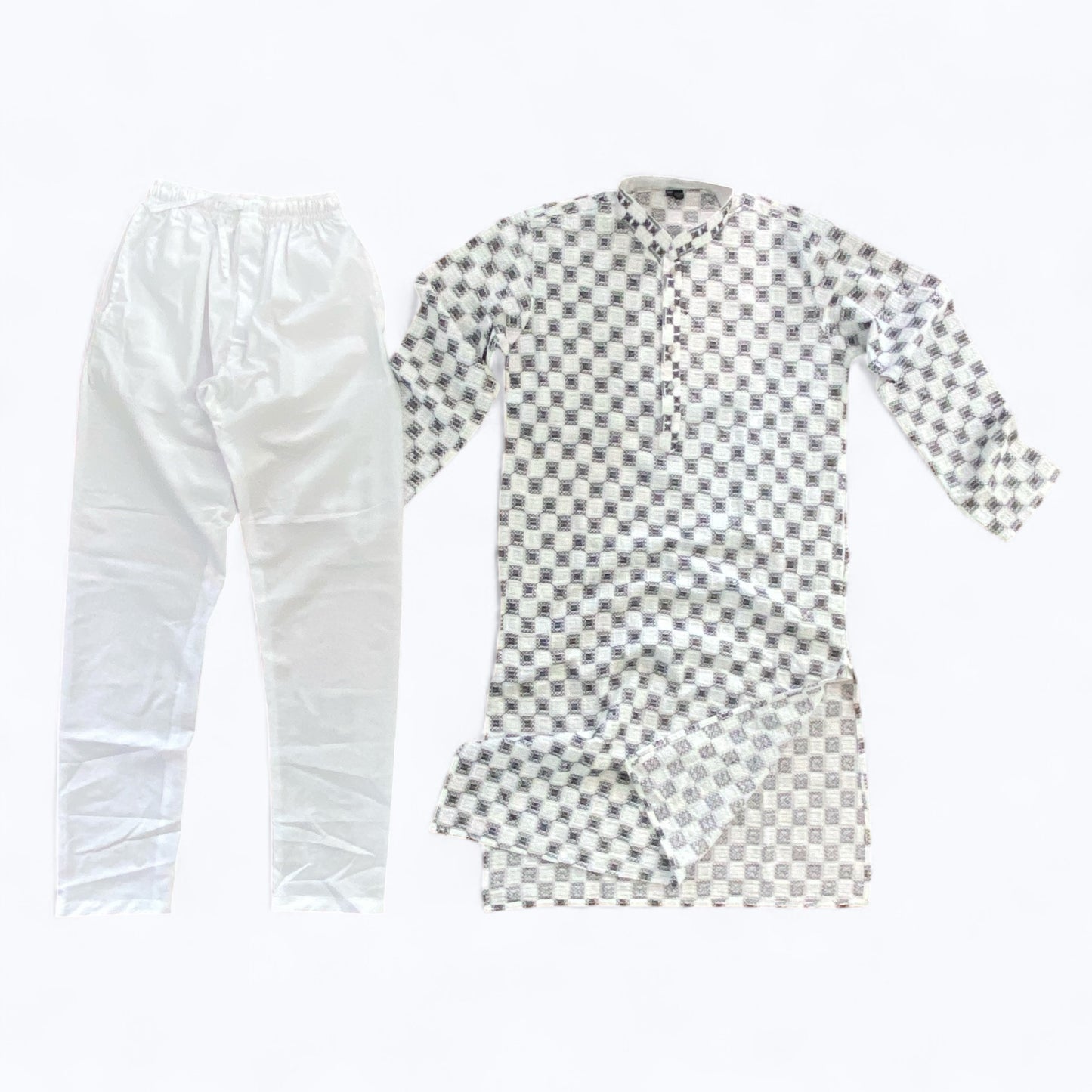 Men’s chikankari kurta set. No scarf included.