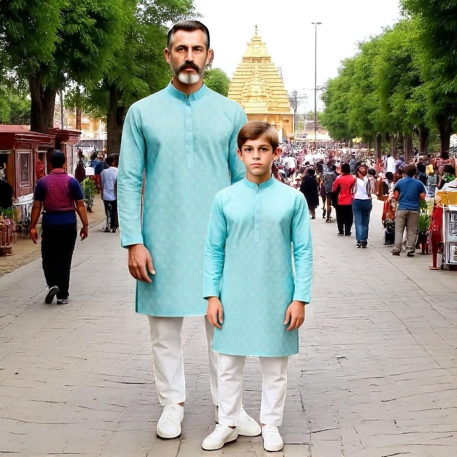 Chikankari father-son family combo set