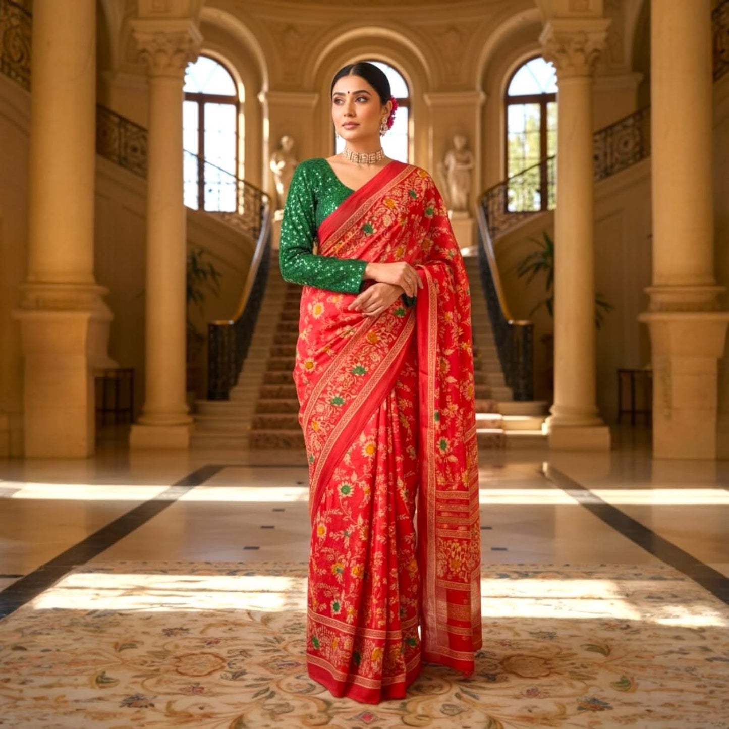 Lightweight floral print saree only
