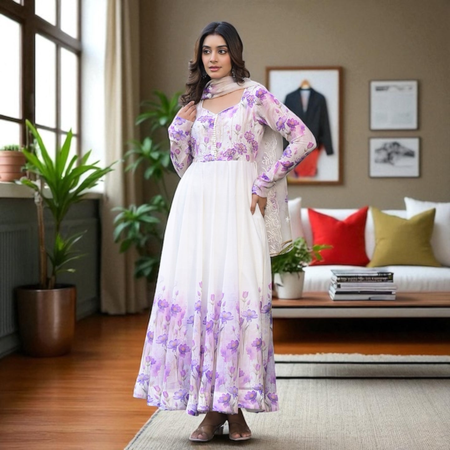 Digital print anarkali kurta set