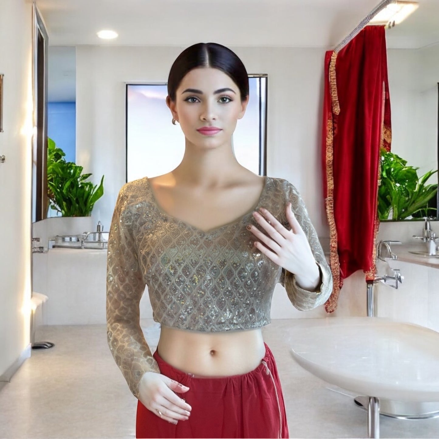 Sequins long sleeve blouse