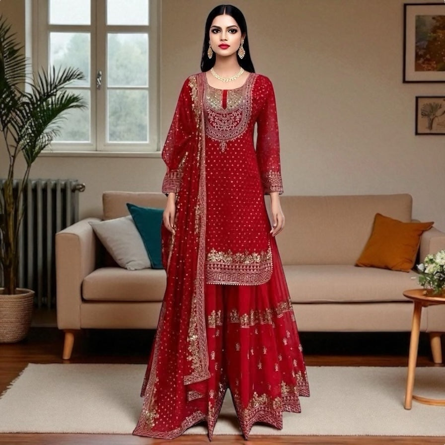Embroidered Garara Set with Zari Work