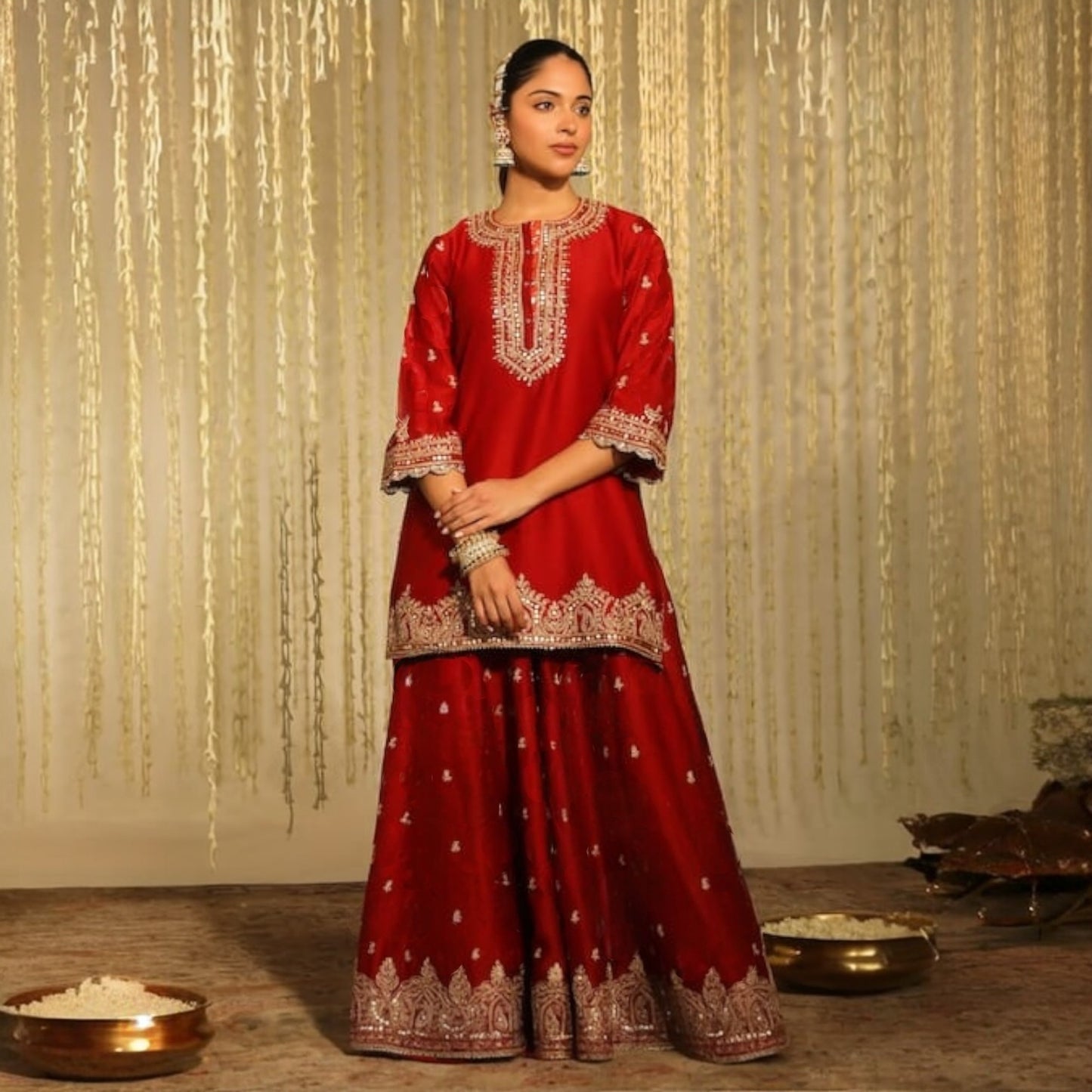 Karachi Style special Sequence and thread Work skirt kurta set