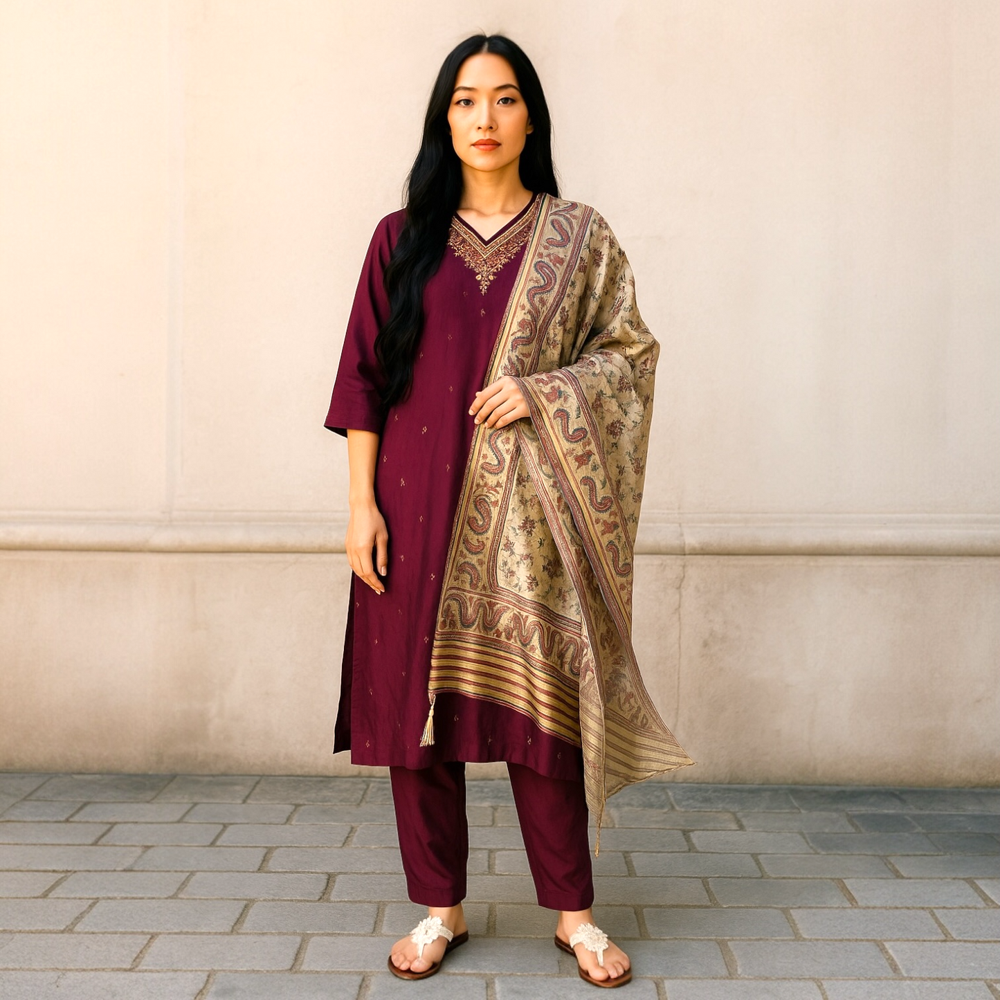 Pure Chanderi Embellished A-Line Kurta Set