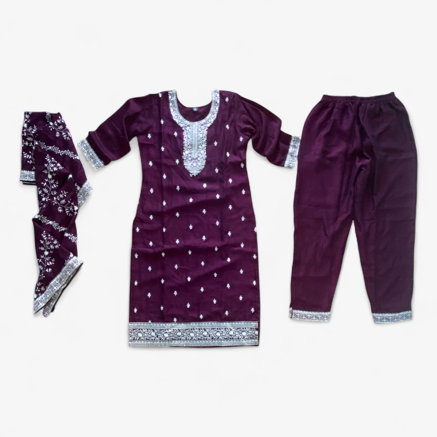 Silver Embroidered Kurta Set