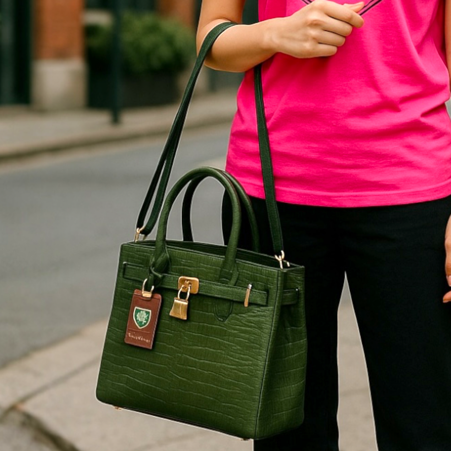 Croc-embossed leather bag