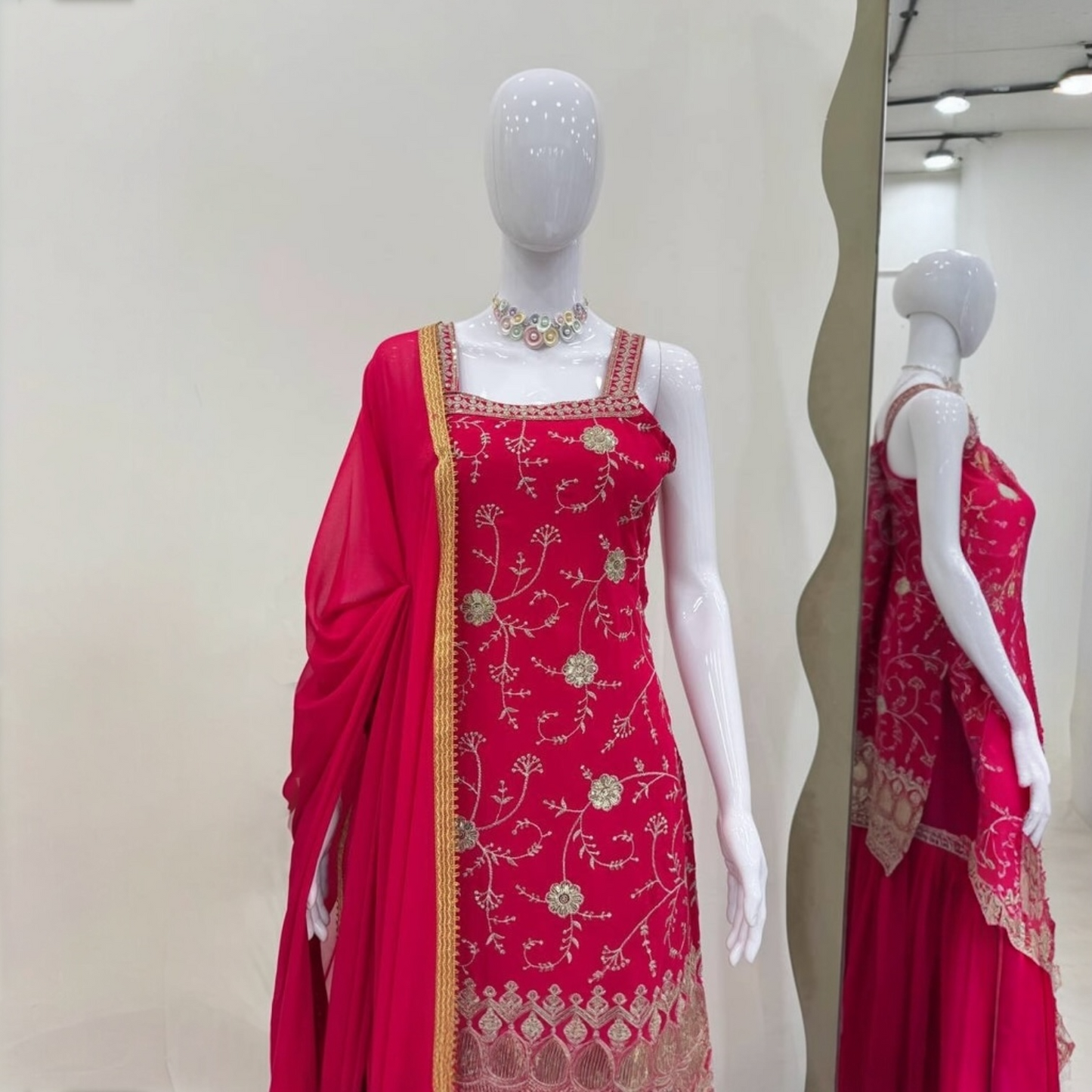 Sequin embroidery sleeveless sharara suit