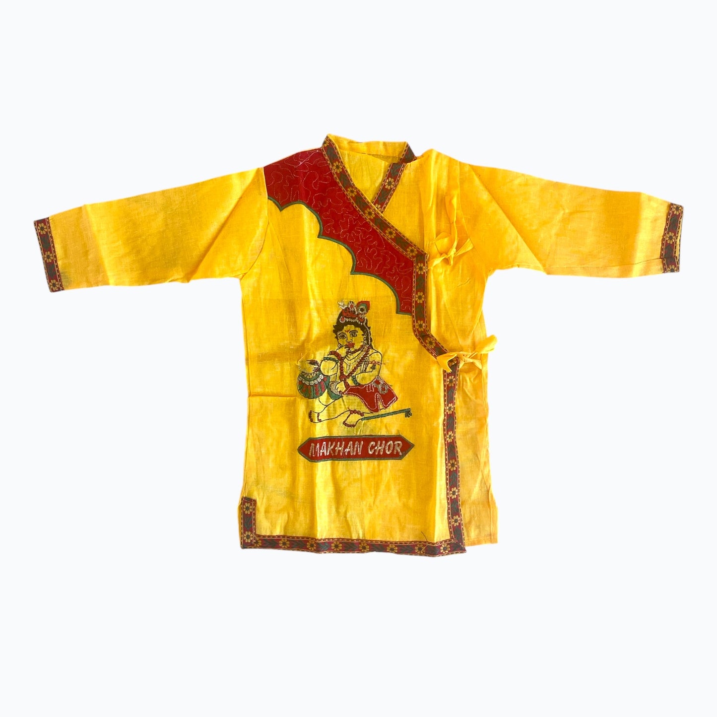 Dhoti kurta with lord Krishna prints.