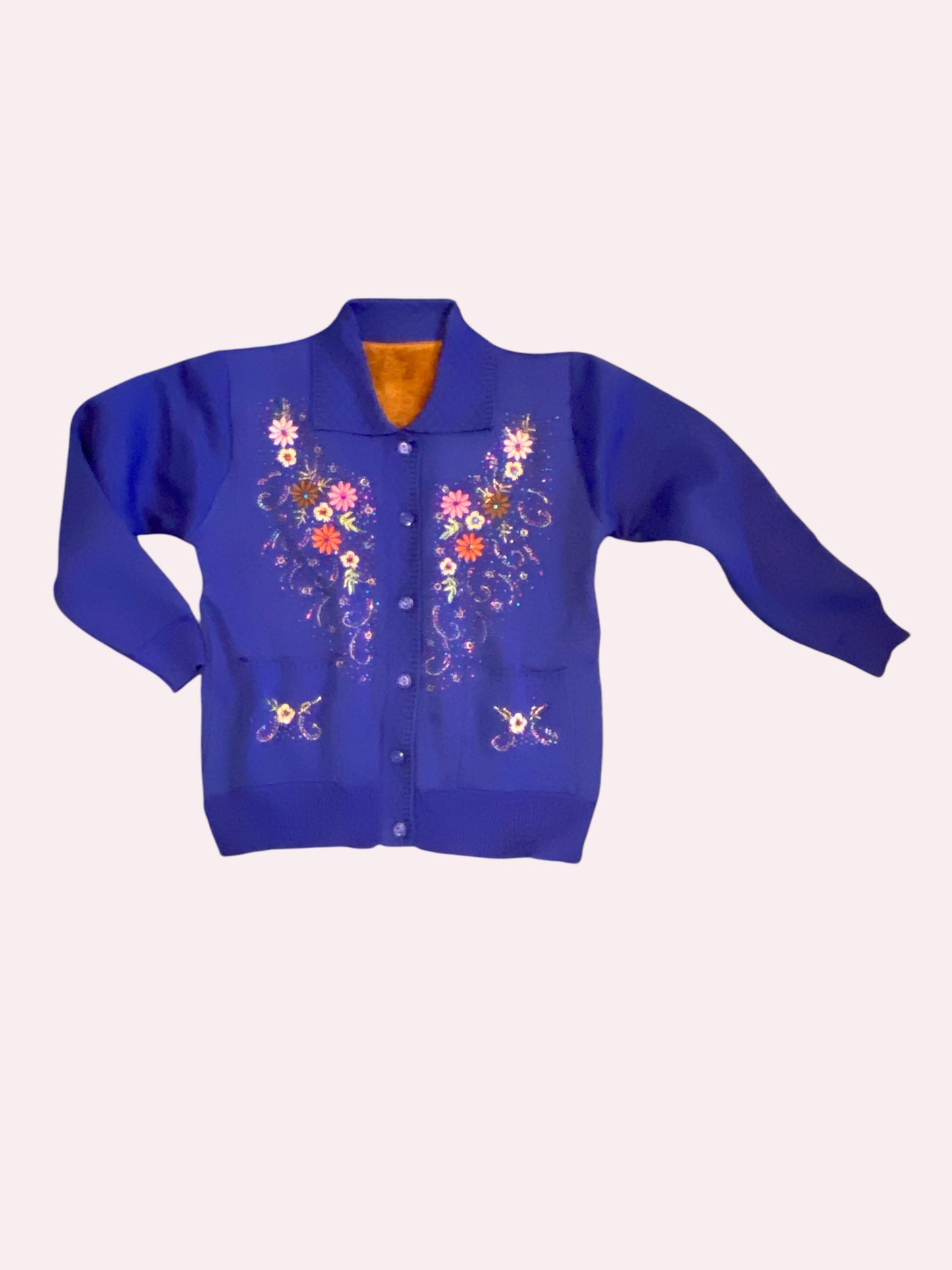 Lapel embroidered cardigan sweater