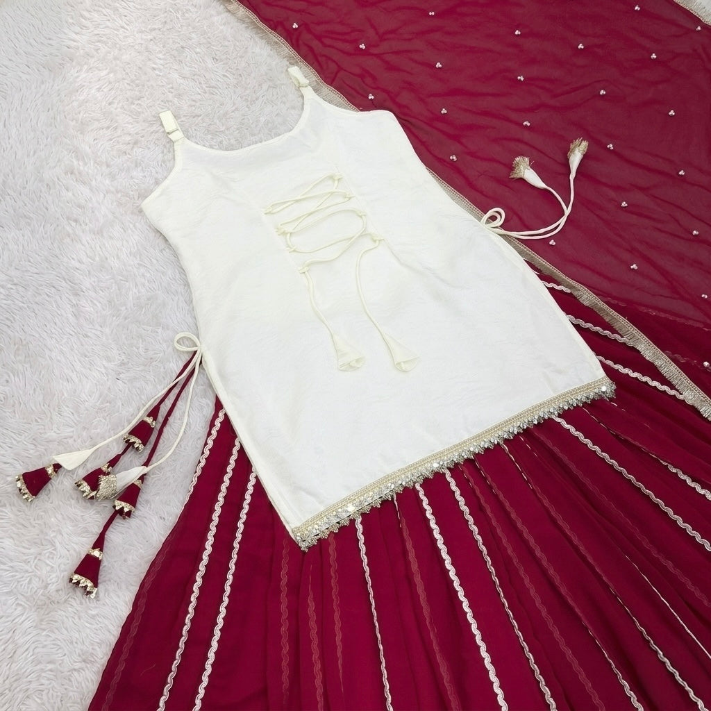 Real mirror & Embroidered Lehenga Kurti Set