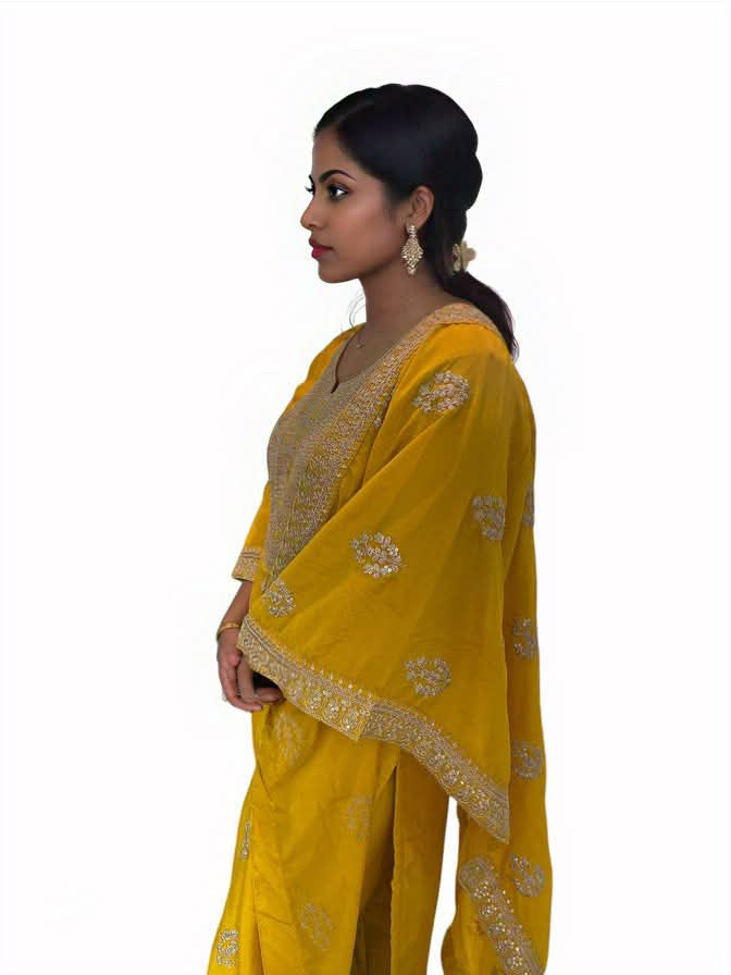 Silk 3 piece kurta set with pocket