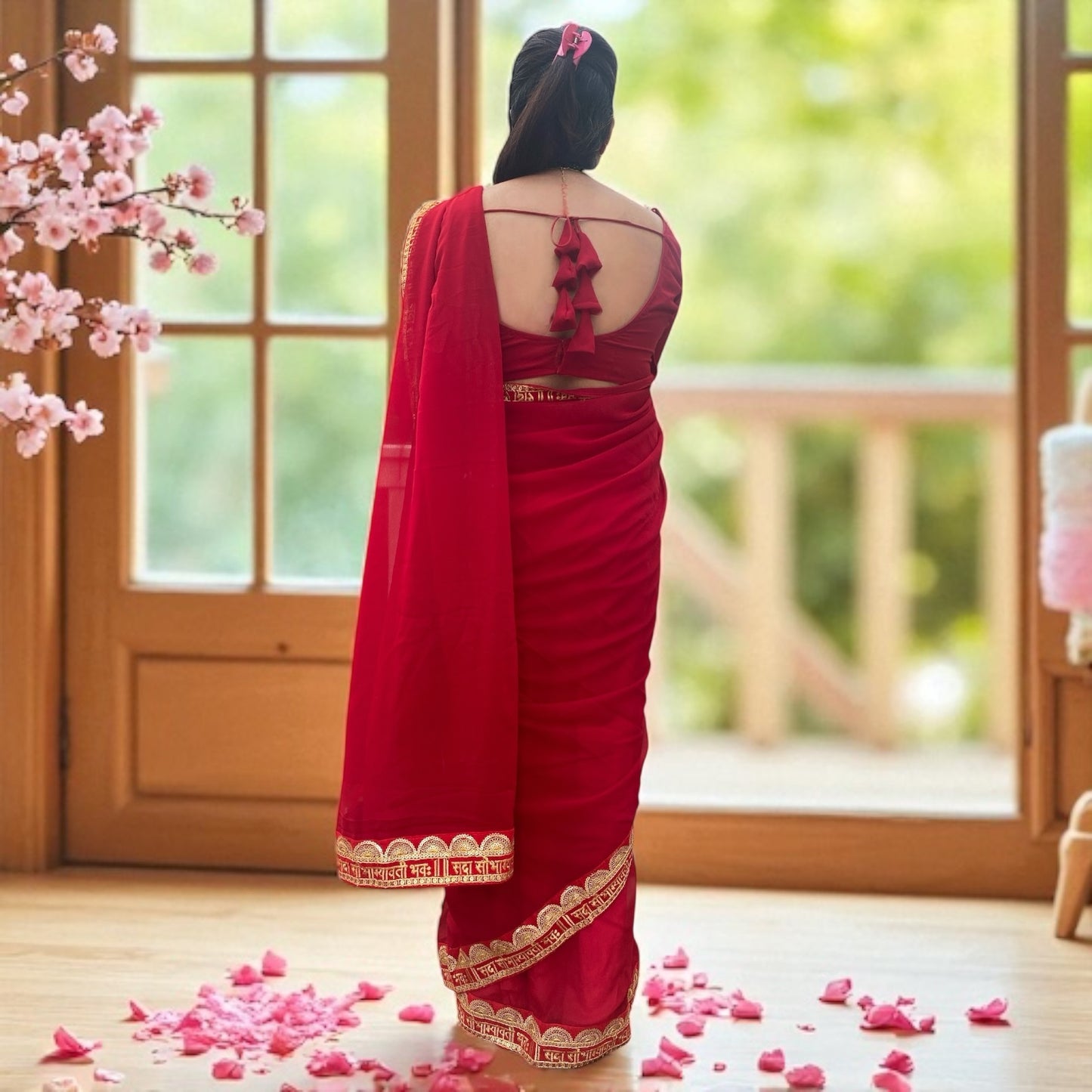 Ready to wear Sada Saubhagyavati sari with blouse.