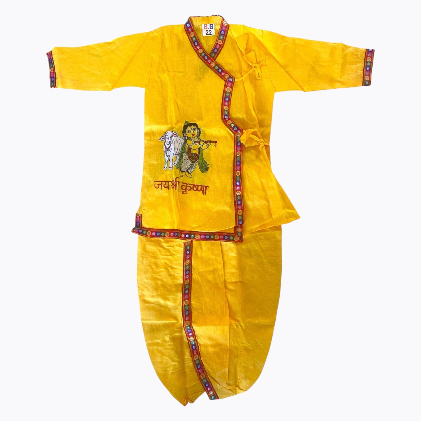 Dhoti kurta with lord Krishna prints.