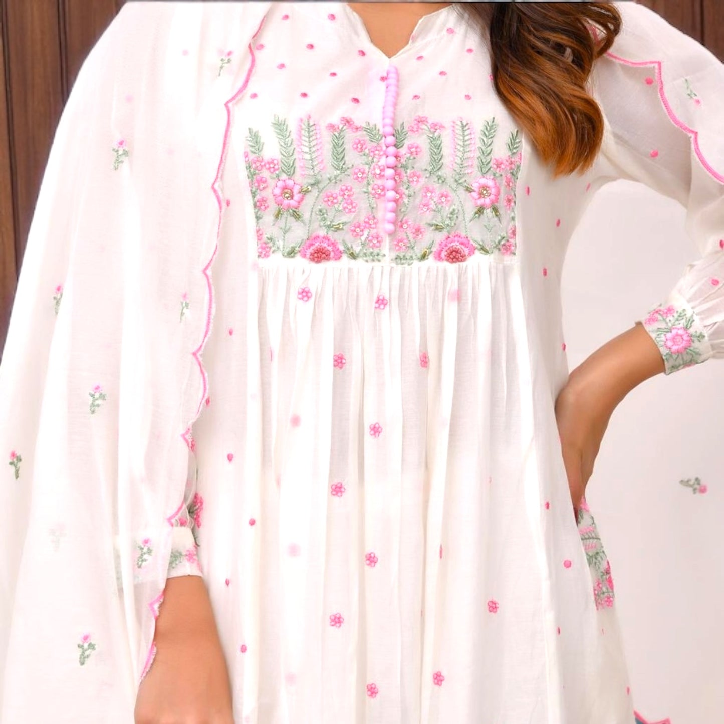 Mul chanderi kurta set.