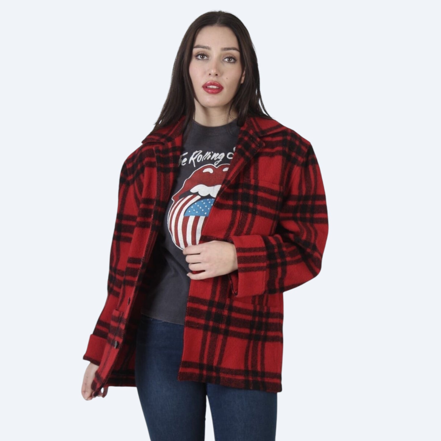 Lapel neck plaid jacquard jacket