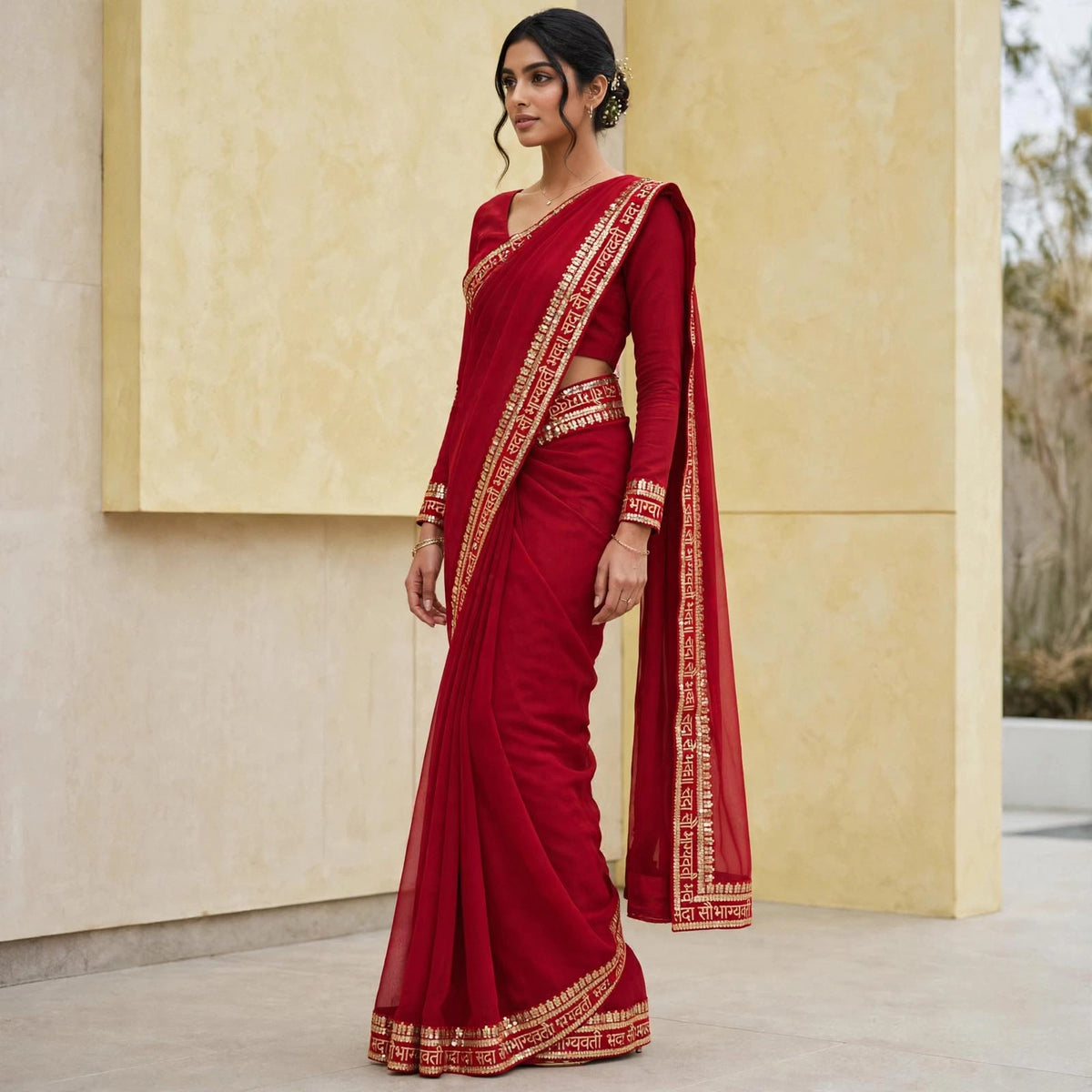 Ready to wear Sada Saubhagyavati sari with blouse.