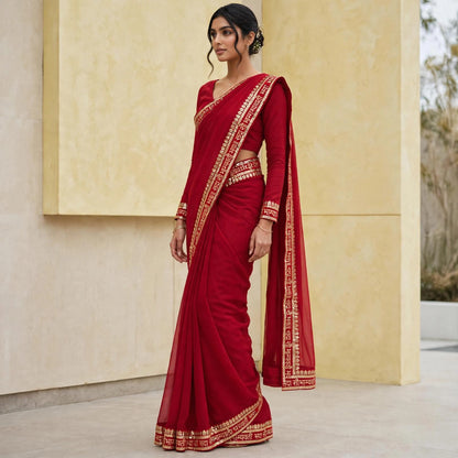 Ready to wear Sada Saubhagyavati sari with blouse.