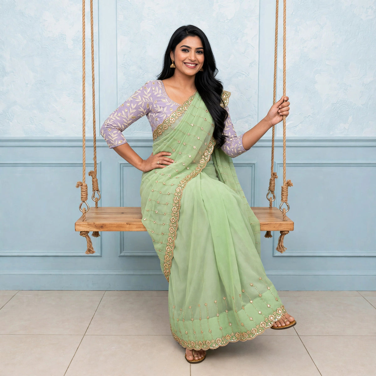 Embroidered and seed beaded saree only