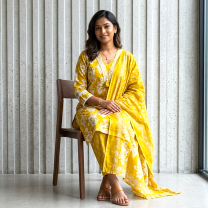 Radiant mustard Flora kurta set