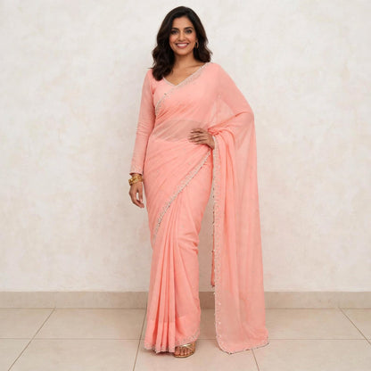manually stitched pre-pleated saree and blouse sets