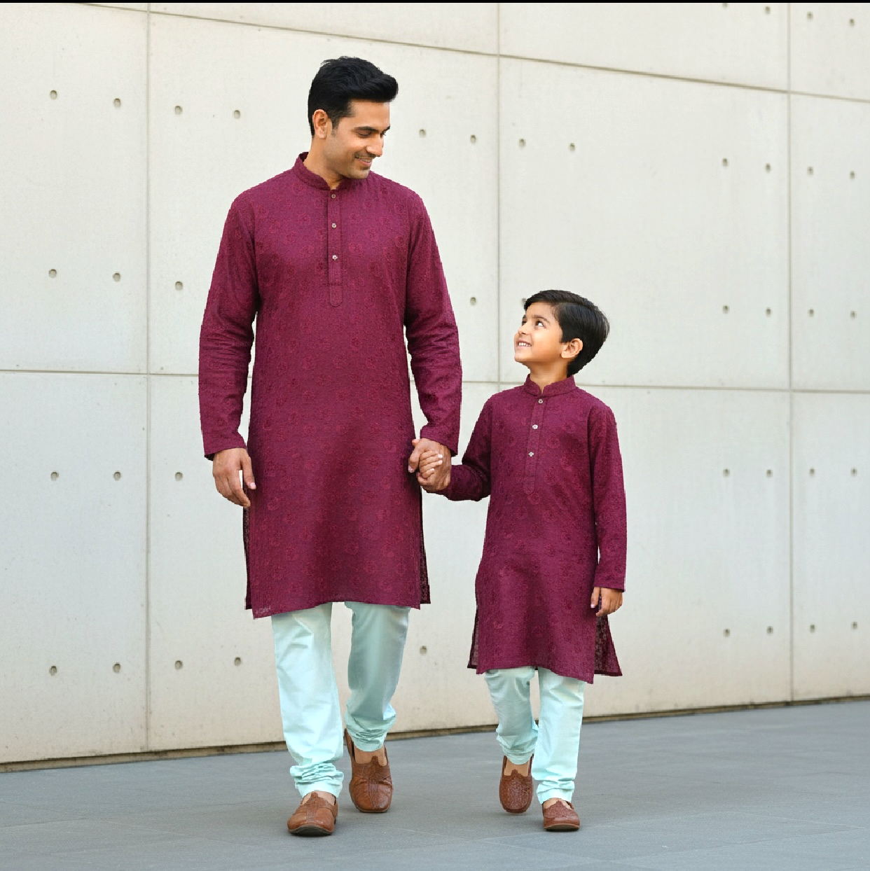 Chikankari father-son family combo set
