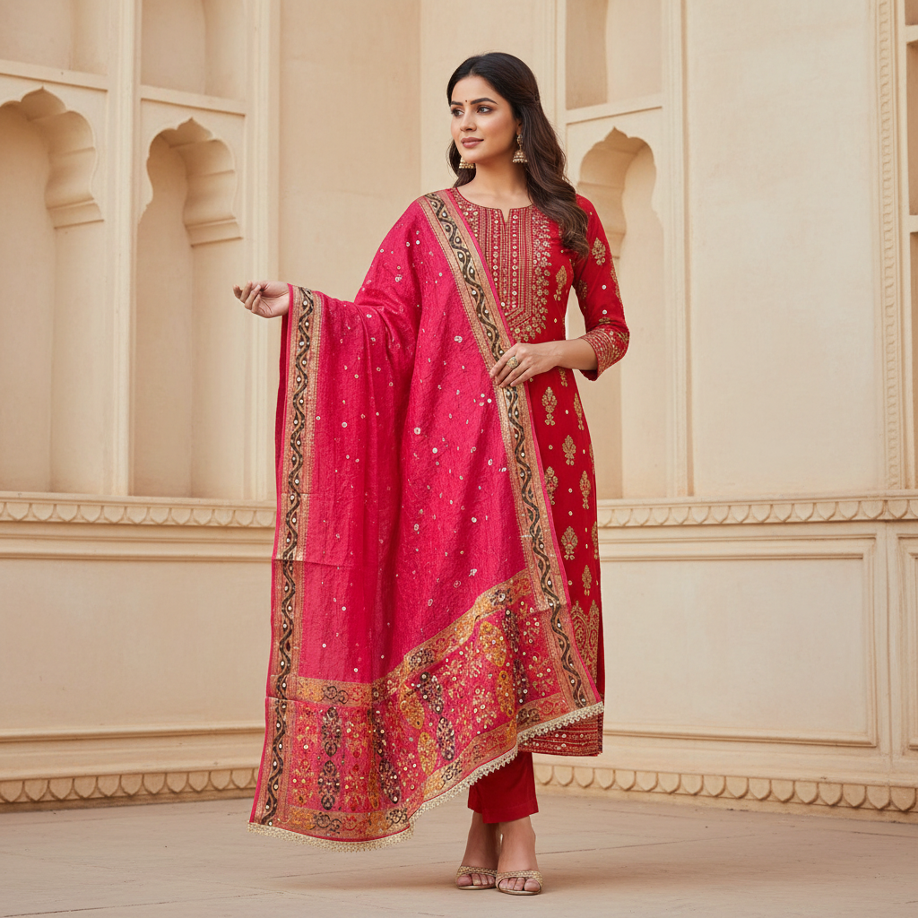 Embroidered mirror worked dupatta