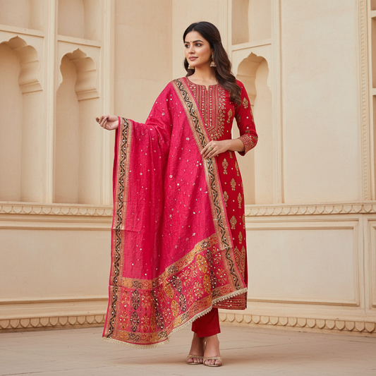 Embroidered mirror worked dupatta