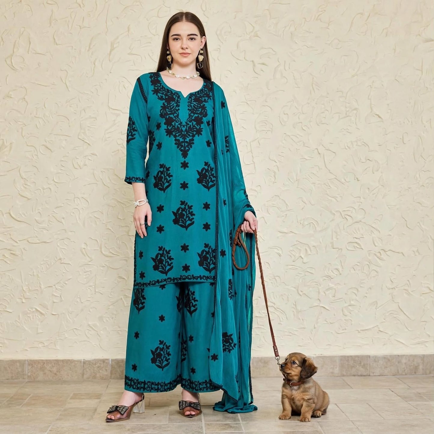 Noir Flora Chikankari Style Palazzo Set