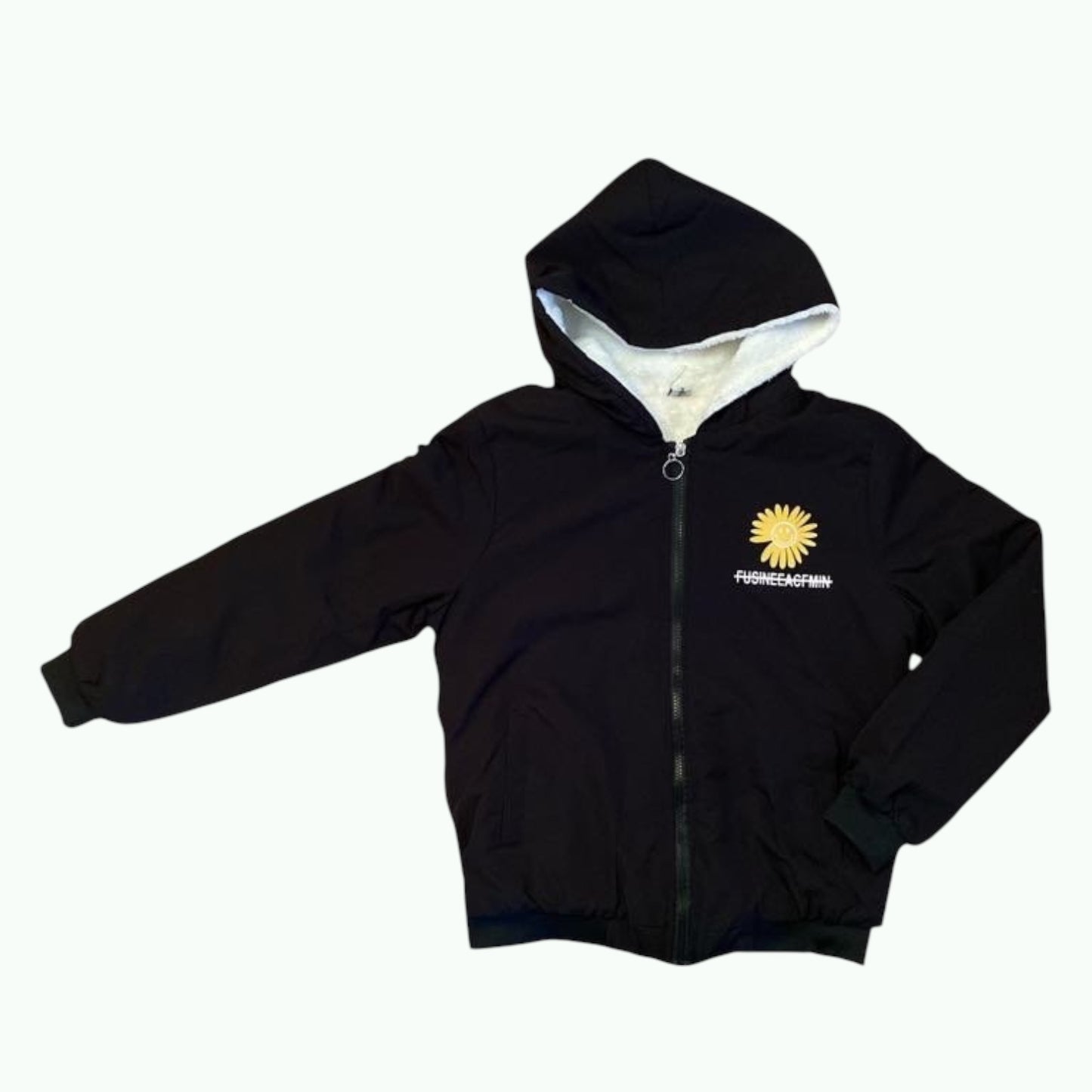 Yizimei boutique girls jacket with faux fur inside.