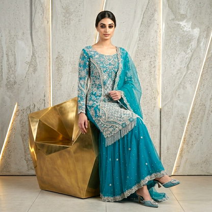 Heavy Embroidered and Stone Handwork Palazzo Suit Set