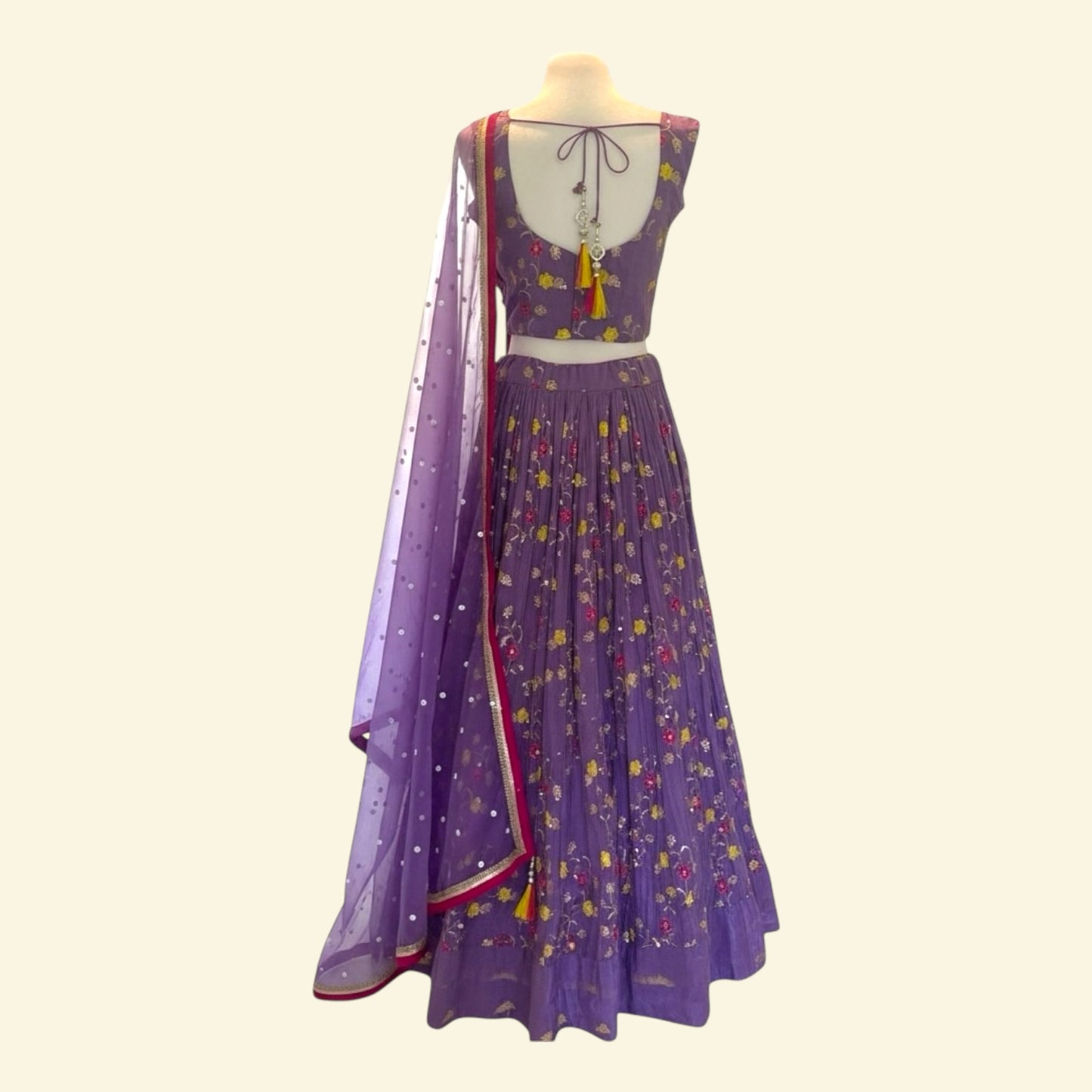 Zari and crystal-embroidered lehenga choli set